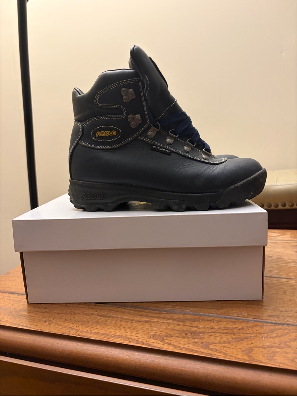 Asolo Men's Black Leather Hiking Boot with Blue Laces